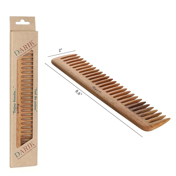 Wide Tooth Wooden Comb Handmade - Natural Vintage Style Wide Tooth Comb for Curls Gentle Styling - Anti-Static Wood Hair Combs For Women Detangling (Sparse Tooth)