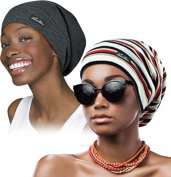 Adjustable Satin Lined Sleep Cap for Dreadlocks Curly Hair Large Head-Stay On Overnight