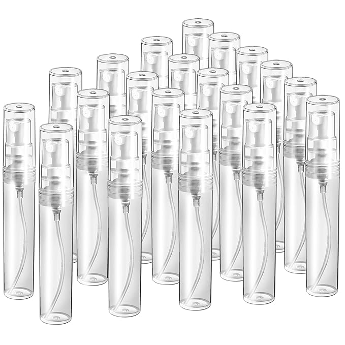 Teenitor 20Pcs Mini Spray Bottle, Travel Spray Bottle 5ml Plastic, Fine Mist Atomizer for Perfume, Mini Perfume Refillable Bottle