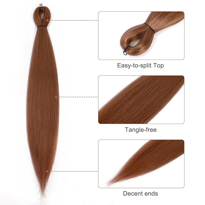 Pre-stretched Braiding Hair - 26 Inch 8 Packs Long Brown Braiding Hair For Twist or Box Braids, Yaki Texture Hot Water Setting Synthetic Braiding Hair Extensions (26 Inch, 30#-8P)