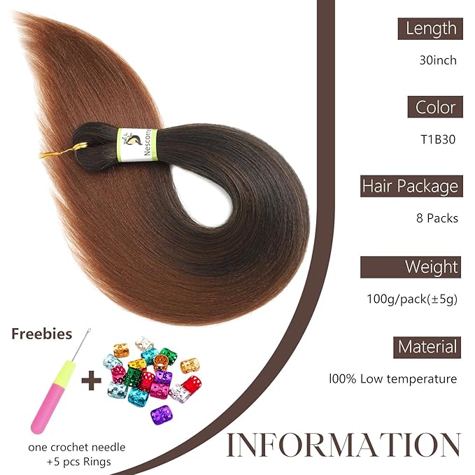 Ombre Braiding Hair Pre Stretched 30inch 8packs T1B30, Itch Free Crochet Twist Hair Pre Stretched Braiding hair