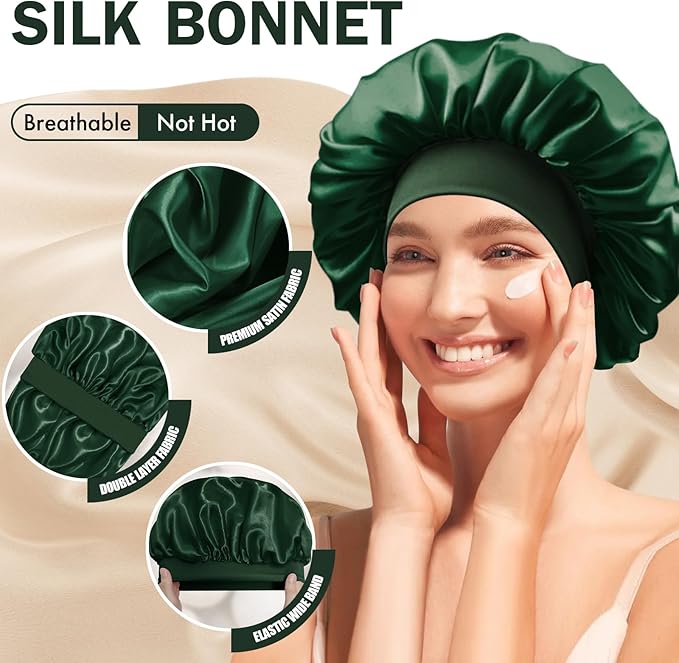 Satin Silk Bonnet for Sleeping, Double Layer Silk Sleep Cap for Men & Women, Soft Satin Lined Bonnet for Curly Hair