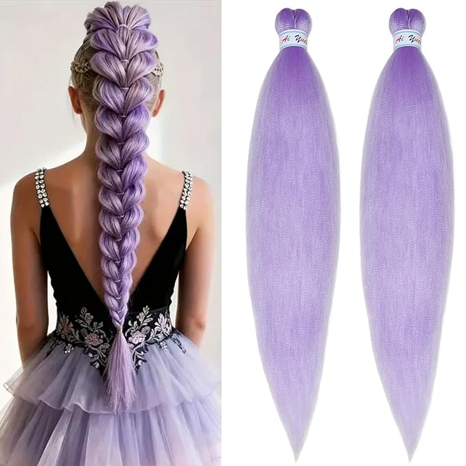 kids Light Purple Braiding Hair Pre Stretched Long Purple Hair for Braiding, Lavender Braiding hair Extensions for Stage Party Halloween Costume Cosplay Crochet Braids Non Toxic Braiding Hair 26 inch