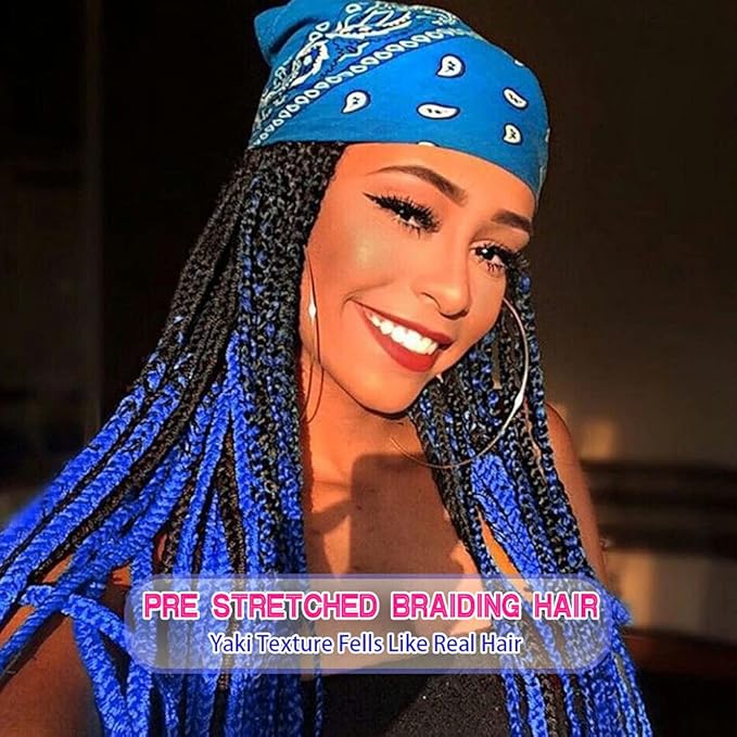 8 Pack Ombre Braiding Hair Pre Stretched - 26" 100G/Pack Premium Pre Stretched Braiding Hair Extensions, Professional Itch Free Hot Water Setting Perm Yaki Texture Prestretched Hair(1B/Blue)
