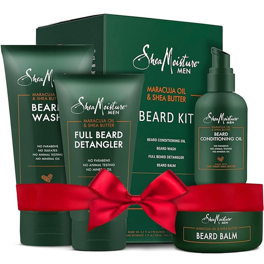 SheaMoisture Beard Kit for Men – Beard Wash, Conditioning Beard Oil, Full Beard Detangler + Beard Balm with Shea Butter & Maracuja Oil, Gifts for Men (4 Piece Set)