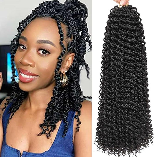 Passion Twist Hair-14 Inch 7 Packs Water Wave Crochet Hair,Black Curly Wrapping Hair For Women Braiding Passion Twist/Butterfly Locs/Spring Twists Crochet Braids(14 Inch, 1B#)