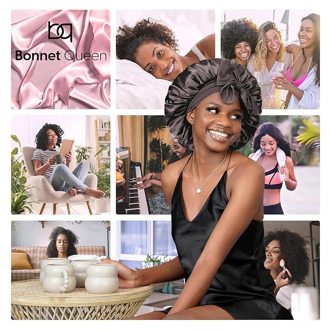 BONNET QUEEN Silk Bonnet for Sleeping Satin Bonnet Hair Bonnet Silk Hair Wrap Head Wraps Tie Bonnet Night Sleep Hat for Natural Hair