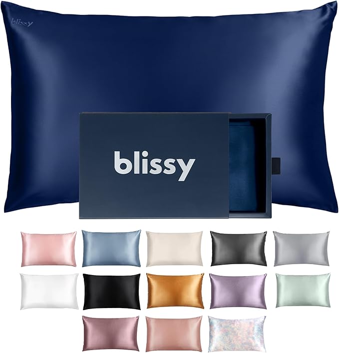 Blissy Silk Pillowcase - 100% Pure Mulberry Silk - 22 Momme 6A High-Grade Fibers - Silk Pillow Cover for Hair & Skin - Regular, Queen & King (Blue, Standard)