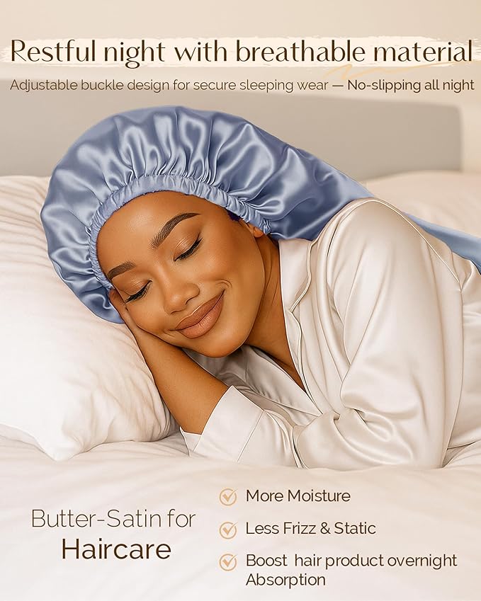 YANIBEST Long Bonnet Braid Bonnet for Sleeping Adjustable Satin Silk Bonnet for Braids Sleep Bonnet for Women Locs Ash Blue