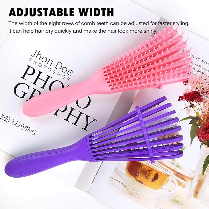 Detangling Brush for Afro American/African 3a to 4c Kinky, Wavy/Curly/Coily Hair - Women's Scalp Massaging Comb for Wet/Dry/Oily/Thick/Long Textured Hair, Knot Detangler (2 pcs, Purple-Pink)