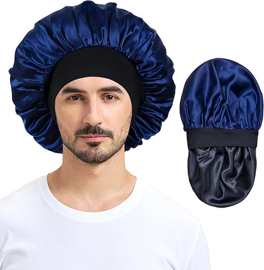 Silk Bonnet for Men Women, Satin Hair Bonnets for Sleeping, Double Layer Large Unisex Sleep Cap for Curly Hair Braids