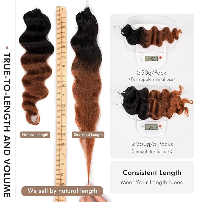 ToyoTress Ocean Wave Feather Crochet Human Hair - 12 Inch 250G Invisible Knotless Water Deep Wave Crochet Human Hair For Black Women Ombre Brown Braiding Hair (12 Inch, OT30-250G)
