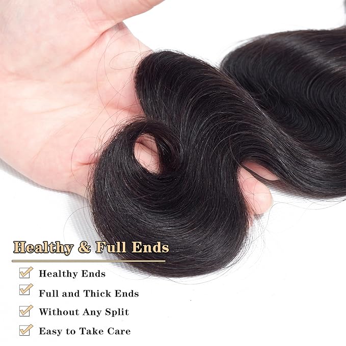 12A Body Wave Bundles with Closure Human Hair (24 26 28+22") 100% Unprocessed Brazilian Virgin Human Hair Bundles with 4x4 Lace Closure Free Part Natural Color