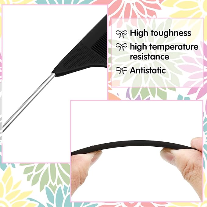 Patelai 30 Pieces Rat Tail Combs Bulk, Hair Teasing Fine Tooth Pintail Combs Braiding Hair Styling Tools with Steel Pin for Stylists Salon Teasing Sectioning Coloring Detangling(Black and Pink)