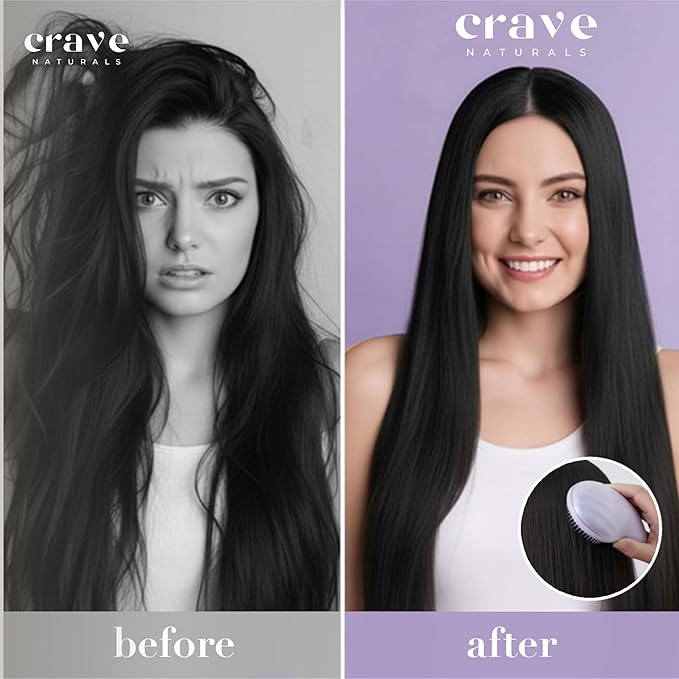 Crave Naturals Mini Detangler Hair Brush Purple – Glide Thru Hair Detangler Brush for Women, Kids & Toddlers – Gentle Scalp Care, No-Pain Tangle-Free Hairbrush for All Hair Types, Travel Hair Brush