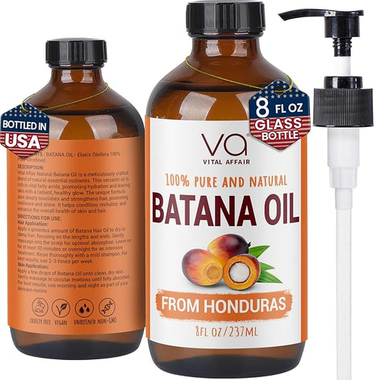 VITAL AFFAIR Batana Oil For Hair Growth-100% Raw Batana Oil From Honduras-Glass Bottle-Skin Hair Oil Rich In Essential Nutrients-Batana Hair Oil For Women & Men-For Strong & Shiny Hair-8 FlOz