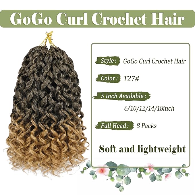 Vomella 8 Packs 14 Inch Curly Crochet Hair for Black Women Short Water Wave GoGo Curl Crochet Hair Beach Curl Synthetic Deep Twist Crochet Hair Extensions(T27#)