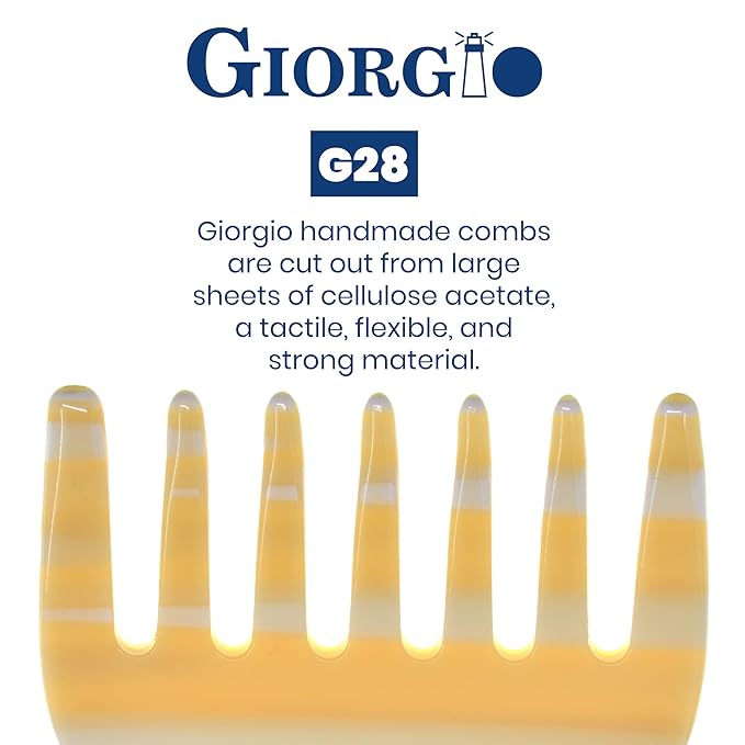 Giorgio G28 Wide Tooth Detangling and Travel Comb for Women - Handmade, Saw-Cut, Polished for Thick, Wet or Dry Hair Care