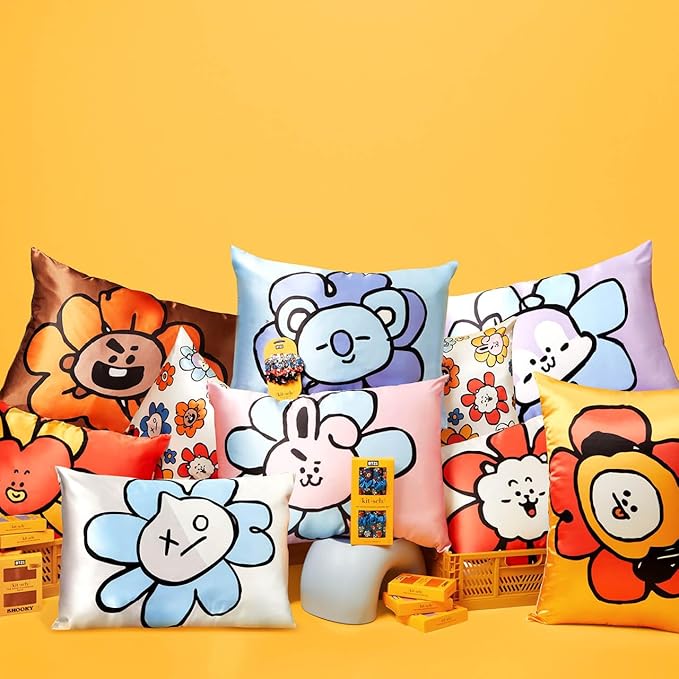 Kitsch x BT21 Satin Pillowcase with Zipper – Better Than Silk Pillowcase, Mang Character & Funky Floral Print – Soft Cooling Toddler Bed Time Pillow Case for Hair & Skin – King Size 19x36