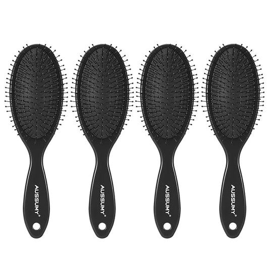 Air Cushion Detangling Hair Brush - 4 Pack Detangler Hairbrush with Ultra Soft Bristles for Effortless Tangle Removal - For Wet Dry Damaged Curly Hair for Women Men Boys Girls Kids - Black