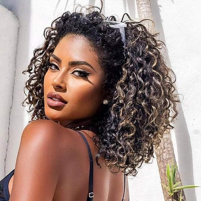 Leeven 10 Inch 8 Packs Short Curly Crochet Hair Pre Looped Boho Ocean Wave Crochet Hair Chocolate Brown Mix Honey Blonde Ocean Braids Pre Twisted Synthetic Deep Wavy Crochet Hair for Women