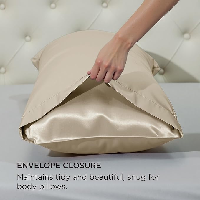 Bedsure Body Pillow Cover 20x54 Inches - Khaki Satin Similar to Silk Pillowcase for Hair and Skin, Cooling and Silky Long Body Pillow Pillowcase with Envelope Closure, Gifts for Women Men