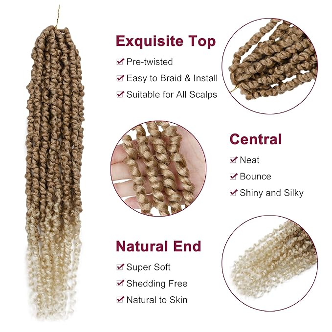 Passion Twist Hair - 8 Packs 20 Inch Passion Twist Crochet Hair For Women, Crochet Pretwisted Curly Hair Passion Twists Synthetic Braiding Hair Extensions (20 Inch 8 Packs, T27/613)