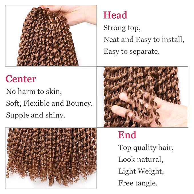 Leeven 2 Packs 24 Inch Passion Twist Hair Long Bohemian Water Wave Crochet Hair for Butterfly Locs Braiding Hair Brown Curly Synthetic Passion Twists Hair Goddess Locs Hair Extensions 30#