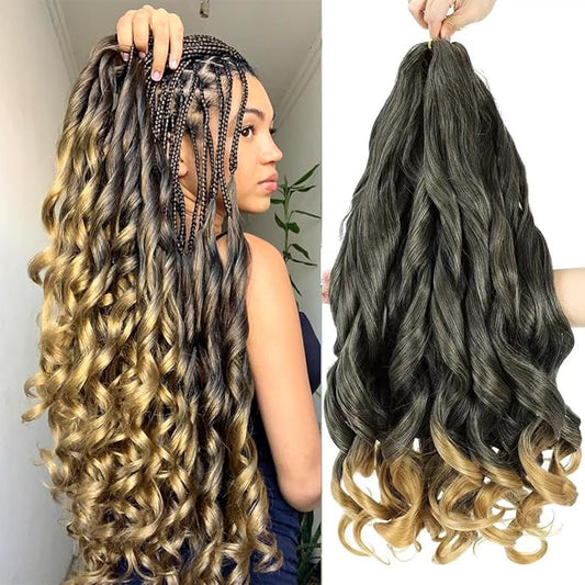 6packs French Curl Braiding Hair - 24 Inch Loose Wave Bouncy Pre Stretched Yaki Curly Braiding Hair for Black Women - 100g/pack (T27)