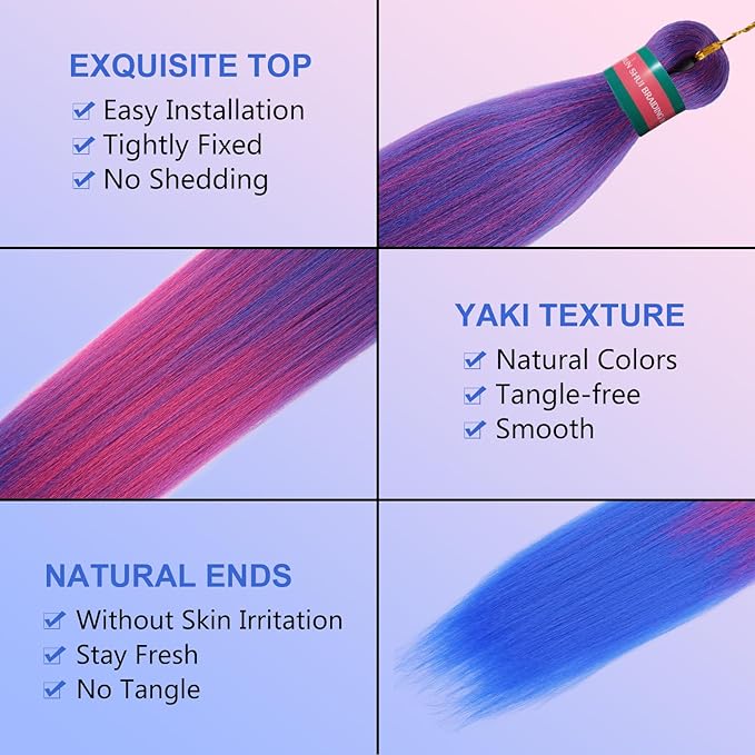 Ombre Blue-Pink Pre stretched Braiding Hair 2 Packs Pre feathered Braid Hair Extensions 30 Inches Synehetic Hair Braids