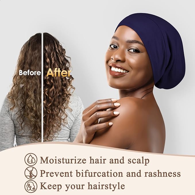 OLESILK Mulberry Silk Bonnet for Men, Mens Bonnet for Curly Hair, 100% Real Silk Hair Bonnet for Sleeping, Night Cap for Frizzy, Navy