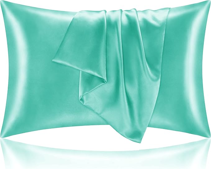 BEDELITE Satin Pillowcase for Hair and Skin, Super Soft and Cooling Similar to Silk Pillow Cases 2 Pack with Envelope Closure, Gift for Women Men(20"x36" King Size, Turquoise)