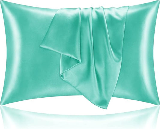BEDELITE Satin Pillowcase for Hair and Skin, Super Soft and Cooling Similar to Silk Pillow Cases 2 Pack with Envelope Closure, Gift for Women Men(20"x36" King Size, Turquoise)