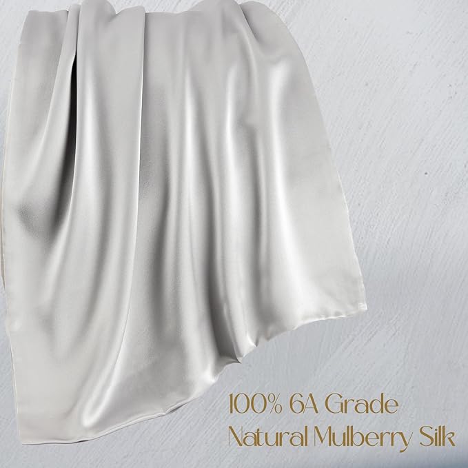 ZIMASILK 100% Pure Mulberry Silk Pillowcase for Hair and Skin Health,Soft and Smooth,Both Sides Premium Grade 6A Silk,600 Thread Count,with Hidden Zipper,1pc(Standard 20''x26'',Light Grey)