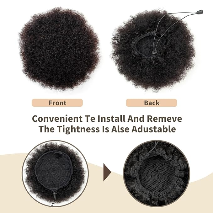 isheeny Natural Black Curly Ponytail Extension Human Hair Large Drawstring Ponytail 2pcs For School Children, An Innovative Design For African Puffs, Delicate And Cute Loose Kinky Curls Hairpiece