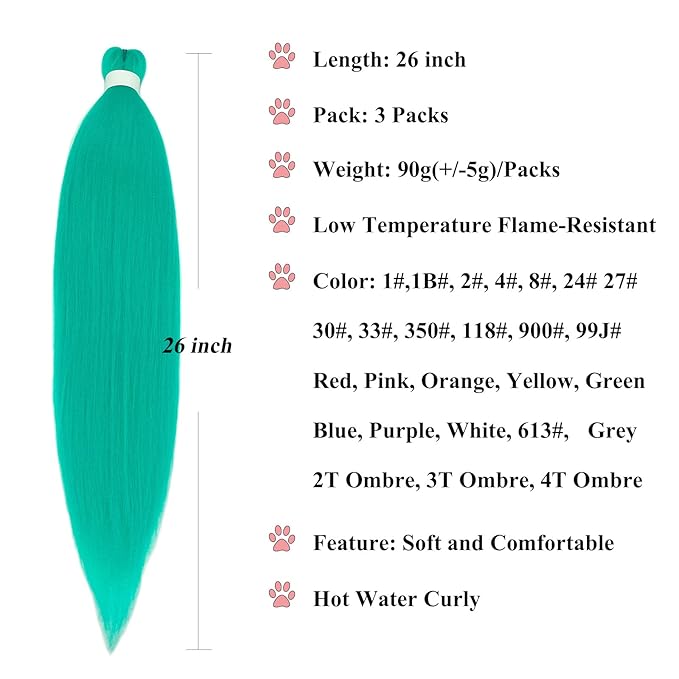 Mint Green Braiding Hair Pre Stretched Human Colored Hair Extensions for Braids 26 inch Prestretched Braiding Hair Kids Micro Box Braids (3 Packs)