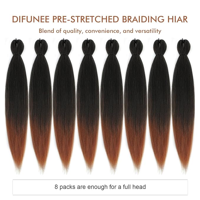 Pre-stretched Braiding Hair - 24 Inch 8 Packs Ombre Brown Long Braiding Hair For Twist or Box Braids, Yaki Texture Hot Water Setting Synthetic Braiding Hair Extensions (24 Inch, T30-8P)