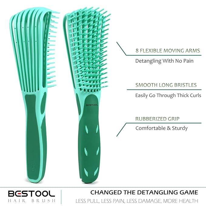BESTOOL Detangling Brush for Black Natural Hair, Curly Hair Afro 3/4abc Texture - Faster and Easier Detangle Wet or Dry With No Pain (Green)