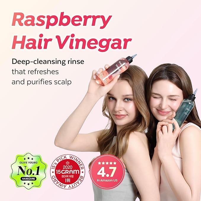 A’PIEU Raspberry Hair Vinegar Rinse & Refill Set – Deep Scalp Clarifying, pH-Balancing Care, Controls Oil & Buildup, Leaves Hair Silky-Soft, Shiny & Fresh | Korean Haircare (6.76 / 13.6 fl oz)