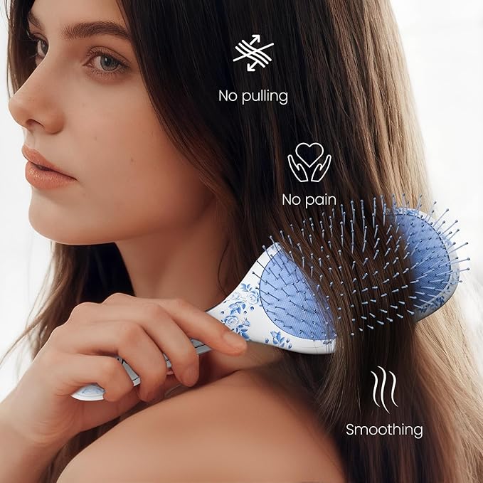 AIMIKE Porcelia Qing Detangler Brush, Pain-Free Detangling Brush with Soft FlexGlide Bristles, No Breakage or Pulling, Paddle Hair Brushes for Women Girls, Fast & Gentle Detangling for Thin Fine Hair