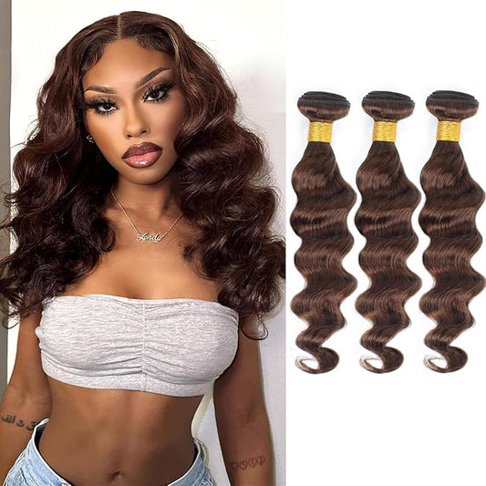 Brown Bundles Human Hair Loose Wave Human Hair 3 Bundles (#4, 12 14 16) 12A 100% Unprocessed Brazilian Virgin Hair Loose Deep Wave Remy Human Hair Extension 4# Color