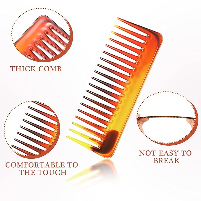 Patelai Wide Tooth Comb Large Hair Detangling Comb for Curly, Wet Dry Hair, No Handle Detangler Accessories(Dark Brown)