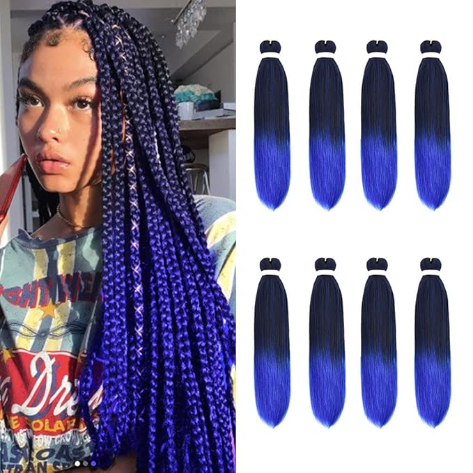 8 Pack Ombre Braiding Hair Pre Stretched - 16" 55G/Pack Premium Pre Stretched Braiding Hair Extensions, Professional Itch Free Perm Yaki Texture Prestretched Hair(1BBlue)