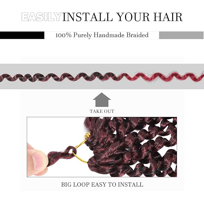 Passion Twist Hair 14 Inch 8 Packs Water Wave Crochet Hair Bohemian Braiding Hair for Boho Locs Pre Looped Crochet Braids Hair for Black Women （T/Bug#）