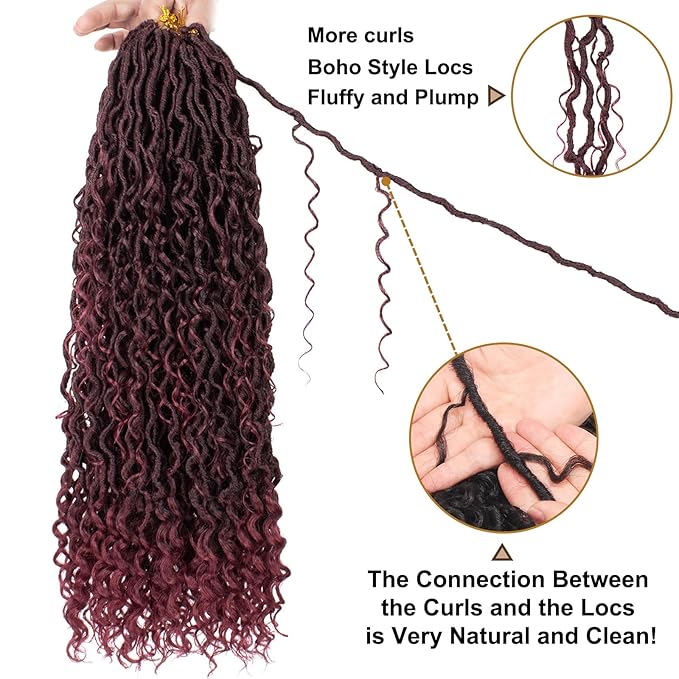 COOKOO 24 Inch Curly Faux Locs Crochet Hair Goddess Locs Crochet Hair 8 Packs Pre-looped Bohemian Locs Crochet Hair for Black Women Soft River Locs Crochet Braids Hair Extentions Tbug#