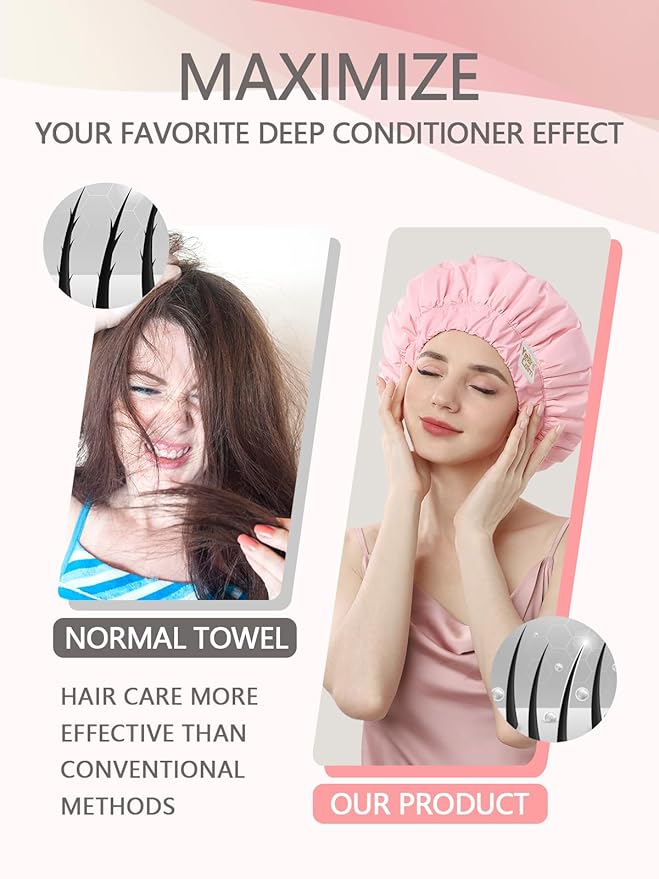 Years calm Heat Cap For Deep Conditioning Shower Cap，Reusable Three-Layer Structure Waterproof Hair Cap – Applicable Tofor Bathing, Hair Care, And Other Uses (Pink, One Size)