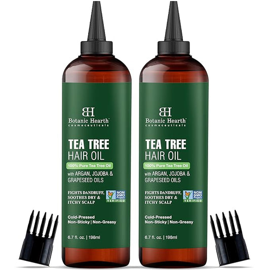 Botanic Hearth Hair Oil for Hair Growth & Home Hair Perm Kit | Strengthening Dry, Frizzy, Damaged Hair & Scalp Treatment | Tea Tree Hair Oil – 6.7 Fl Oz (2 Pack)