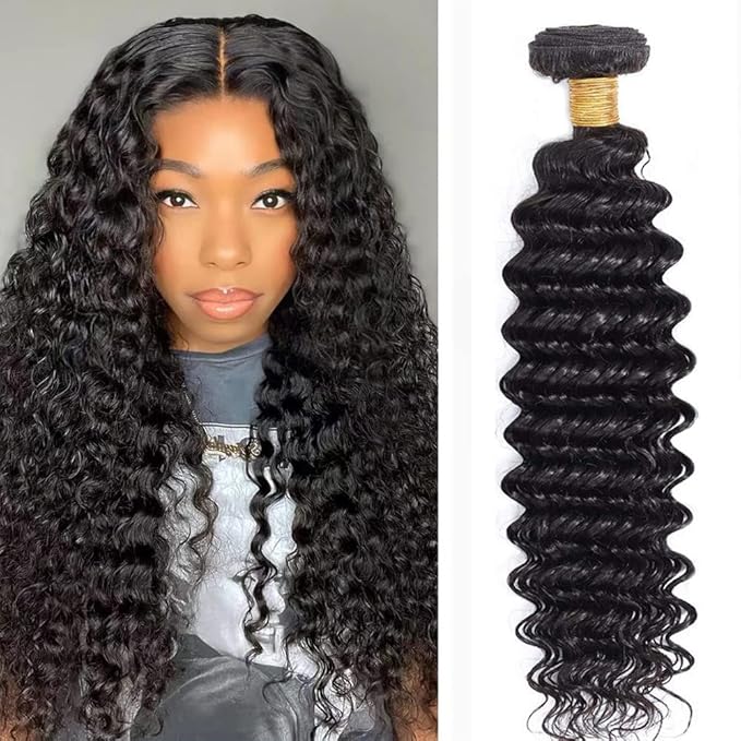 Deep Wave Human Hair Bundles 20 Inch Water Wave Bundles 12A Brazilian 100% Unprocessed Virgin Human Hair Wet and Wavy Bundle Double Weft 1 Bundle Deep Curly Weave Natural Black