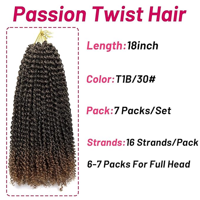 Dorsanee Ombre Brown Passion Twist Hair 18 Inch 7 Packs Water Wave Crochet Hair Long Bohemian Curly Braiding Hair for Butterfly Locs, Faux Locs, Boho Style Spring Twist Crochet Braids (T30#)