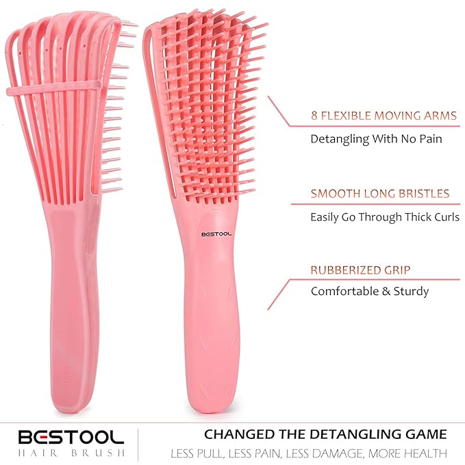 BESTOOL Hair Brush, Detangling Brush for Natural Black and Curly Hair (Pink, Afro 3/4abc), Ideal for Wet or Dry Hair